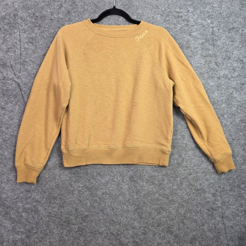 American Eagle Peace Embroidered Raglan Sweatshirt Mustard Yellow Women XS